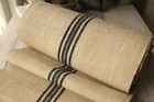 Antique Vintage Stair Runner Hemp Fabric Per One Yard Length Dark Blue Stripes