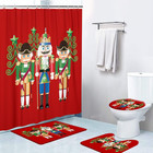 4pcs Christmas Bathroom Shower Curtain Set With Rugs Toilet Lid Cover 72x72 Inch