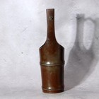 Japanese Vintage Cast Bronze Ikebana Vase - Bamboo Trunk Style With Handle Bv742