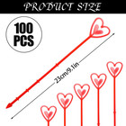 100pcs Plastic Floral Pick Card Holders Red Heart Shaped Flower Place Card Holde
