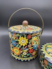 Set Of Matching Daher Bisquick Tins Handle Black Floral