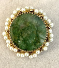 Nephrite Jade Gold Filled Pin Pendant W  Genuine Pearls 1960s By Winard