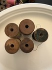 Lot Of 5 Vintage Original Wooden Spools W  Cotton Thread Brown beige Sewing