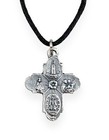 Four Way Catholic Cross Crucifix Medal Pendant Necklace Black String Religious