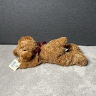Princess Soft Toys Brown Teddy Bear Plush Bow Stitch Nose Laying 16 l Floppy Pet