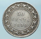 1899 Canada Newfoundland Uk Queen Victoria Genuine Silver 50 Cent Coin I83795