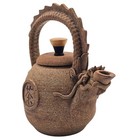 Vtg Chinese Dragon Stoneware Teapot 9  Sculptural Dragon Handle   Spout