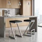Set Of 2 Bar Stools Backless Faux Leather And Brushed Stainless Steel Z-shaped