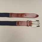 Martin Dingman Woven Stretch Belt Mens 44 Navy Leather Silver Brass Buckle