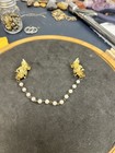 Vintage Gold Tone Owl Dress Clips W  Simulated White Pearl Bead Chain