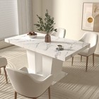 Extendable White Faux Marble Dining Table 6-10 Seats Dual Columnpedestal Kitchen