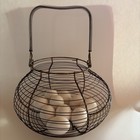 Vintage French Round Wire Metal Egg Basket W  Handle  6   across Opening X 12    H