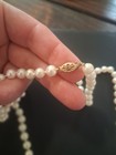 Vintage Cultured Pearl Necklace 14k Yellow Gold Filigree Clasp Knotted 24 Inches
