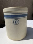 Vintage Antique Upside Down 3 Three Gallon Stoneware Crock Farmhouse Wide Stripe