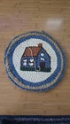 Vintage Hand Hooked Wool Chair Pad Seat Mat Round Trivet Saltbox House 14 