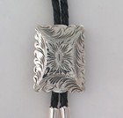 Stunning Etched Sterling Silver Rectangular Southwestern Bolo Tie