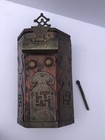 Antique Asian Tibetan Wooden Brass Wood Hat Tea Ornate Box Lock Key Hinged Lid