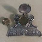 Art Nouveau Cast Brass Inkwell Pen Tray Vintage Gold Desk Set With Insert