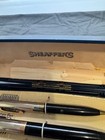 Vintage Sheaffer s Silver   Black Fountain Pen pencil Set W Original Case