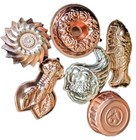 Lot Of 6 Vtg Copper Style Jello Mousse Molds Moulds Nautical Floral Fruit Large