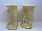 Vtg Aladdin Alacite 7    Bookend Vases Glows Green W uv Light Ivory Opal Glass 