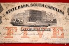 1859  5 Dollar Bank Note South Carolina Confederate Money Civil War Bill  Frame