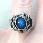 Simulated Star Sapphire Ring Modernist Brutalist Style Bold Jewelry Size 7 25