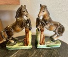 Pair Of Mcm Porcelain Rearing Horse Bookends