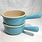 Le Creuset Set Of 2 Stoneware Onion Soup Chowder Bowl Discontinued Turquoise Nwt