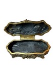 Vtg Art Nouveau Hinged Cast Metal Trinket Jewelry Box 8     Floral Golden Oval