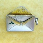 Antique 800 Silver Opening Envelope Engraved Letter Enamel Forget Me Not Flowers