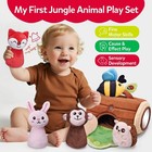 Baby Toys 6-12 Months - Soft Plush Jungle Stuffed Animal Sensory Set With Rattle