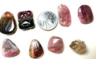 A Group Of 8 Antique  Vintage Chinese Pink Tourmaline Hand-carved Pendants