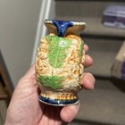 4    Tall Vintage Small Majolica Vase pottery Roman Mythology Made In Japan