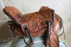 Vintage Miniture Western Saddle Saleman Sample  Small Horse Toy Doll Leather
