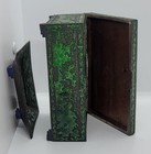 Antique Chinese Bronze Green Enamel Cigarette Cloisonne Box Tray Set Birds Lotus