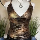 Vintage Leopard Print Gold Y2k Aesthetic Sleeveless Crop Women Metallic Sexy Top