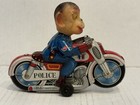 Vintage Haji Monkey Cycle Police Tin Friction Toy  1950s-60s Japan  Ec W box
