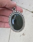 Taxco Mexico 925 Sterling Silver Green Bloodstone Oval Pendant Necklace