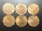 1959 Iraq 1 Fils Bronze Au Unc Red Lot Of 6 Coins Ah-1379 Km 119