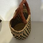 African Basket Hand Woven Leather Handles Small
