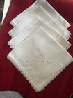 Lot Of 4 Antique Linen White Floral Embroidered Handkerchiefs With Lace Trim