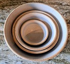 Rare Set Of 4 Vtg Stoneware Mixing Bowls Light Blue W  Dark Blue Stripes 