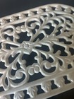 Vintage 70s 80s White Enameled Cast Iron Oval Trivet 9 5    Decorative Scrollwork