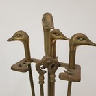 Vintage Brass Duck Head Fireplace 4 Piece Tool Set W stand Mallard Art Deco
