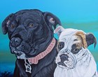  Two Pet Dog Cat Bird  Portrait Custom Acrylic Painting Canvas 11 X 14 -c  Smale