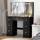 Black Vanity Makeup Desk With Led Lighted Mirror And 7 Drawers Dressing Table