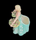 Vintage Busty Lady Woman Planter Blue Dress Figurine Holding Flower Baskets 6 