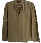 Vintage Upper Class Linen Ladder Lace Blouse Olive Prairie 70s Small