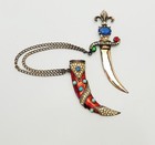 Urie Mandle Dagger Dirk W Sheath Sterling Red Enamel Crystals Antique Pin